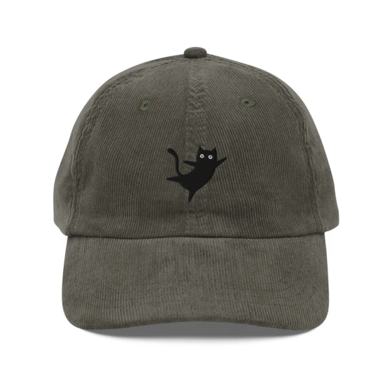 Cute Black Cat Corduroy Cap I Gift For Cat Lovers ICute Kitten Vintage Cap I Sustainable, EnvironmentallyFriendly Hat | For Him & Her